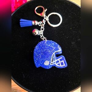 Blue Rhinestone Football Helmet Handbag Charm -  Keychain